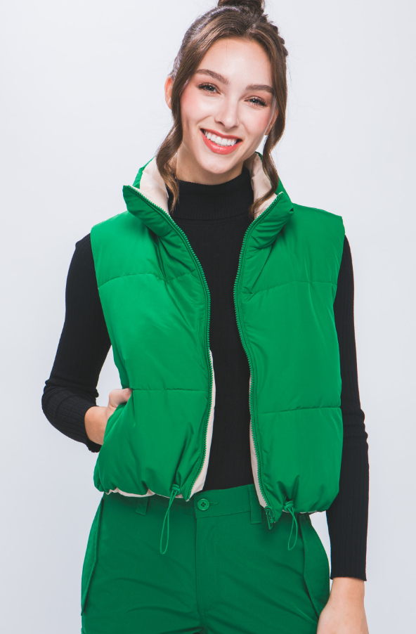 Big Hugs Reversible Padded Vest - GREEN/BEIGE