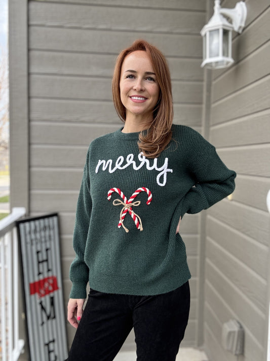 Merry & Bright Embroidered Christmas Sweater