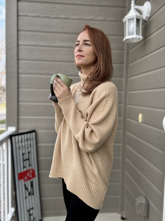 Sugar & Spice Turtleneck Sweater - TAUPE