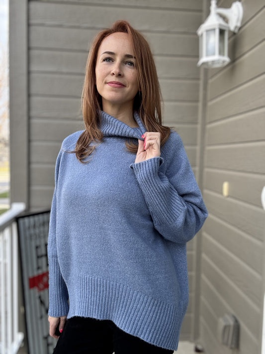 Sugar & Spice Turtleneck Sweater - DUSTY BLUE