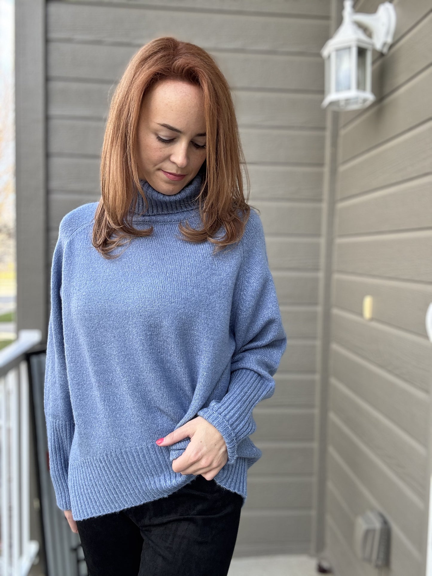 Sugar & Spice Turtleneck Sweater - DUSTY BLUE