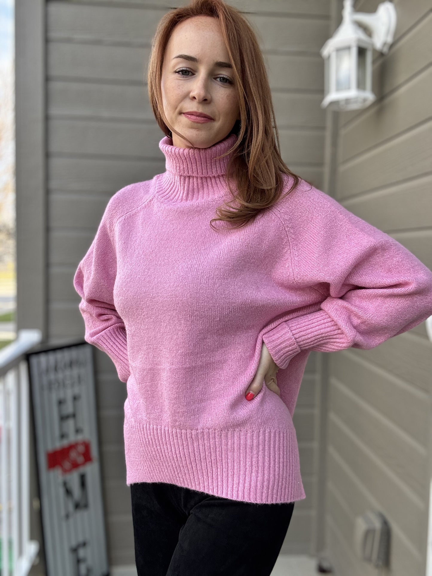 Sugar & Spice Turtleneck Sweater - ROSE PINK