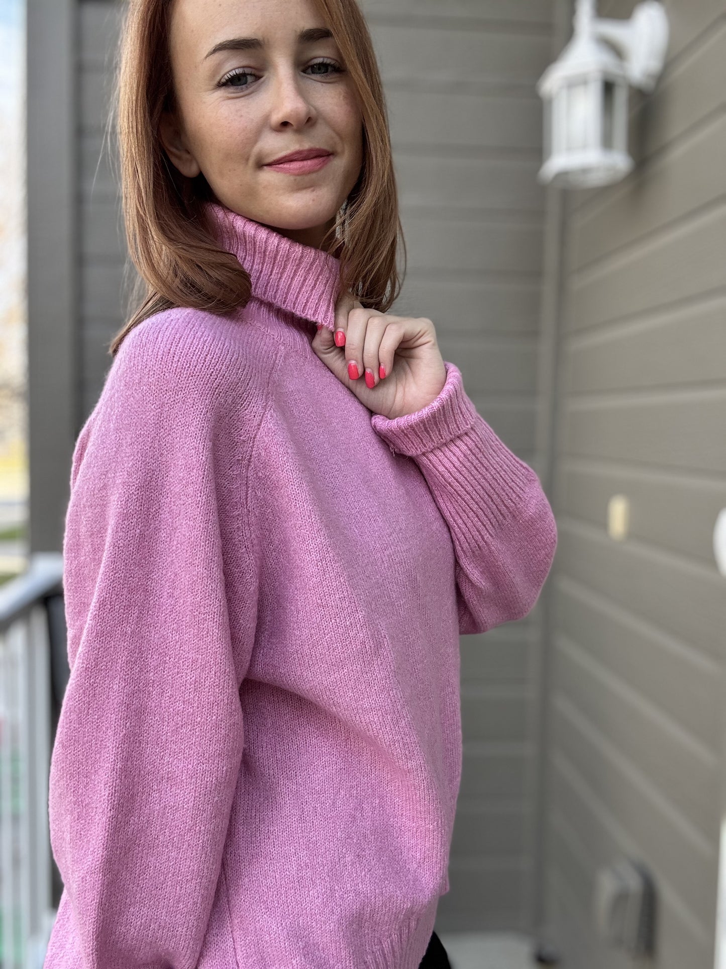 Sugar & Spice Turtleneck Sweater - ROSE PINK