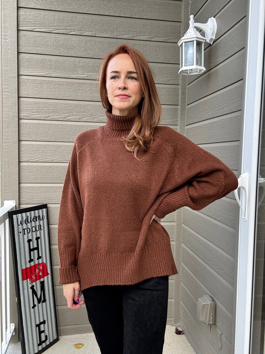 Sugar & Spice Turtleneck Sweater - CHESTNUT