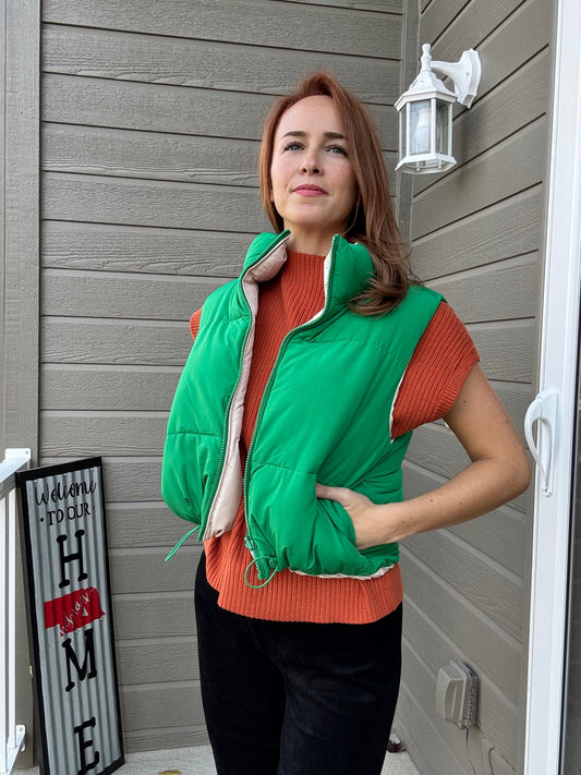 Big Hugs Reversible Padded Vest - GREEN/BEIGE